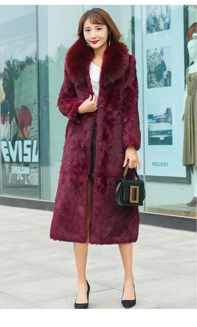 Abrigo Piel Conejo Rex Mujer - Abrigo Largo Cuello Zorro Fashion Invierno