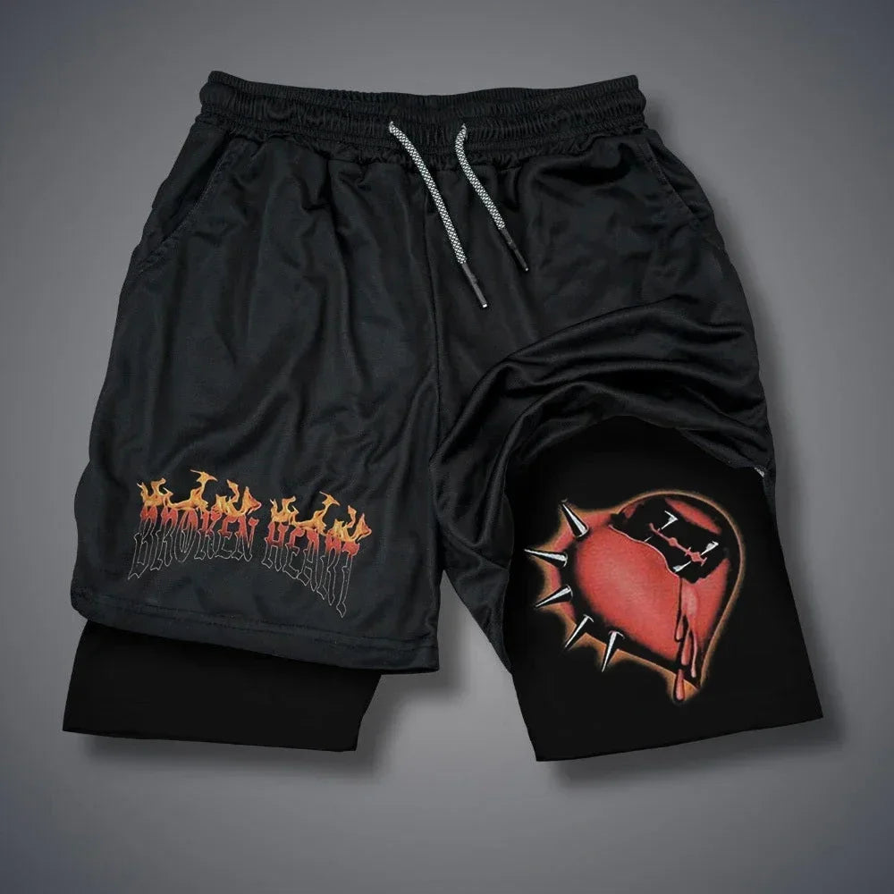 Shorts Deportivos Hombre 2 en 1 Gothic - Pantalones Running Fitness Patrón Gótico Verano