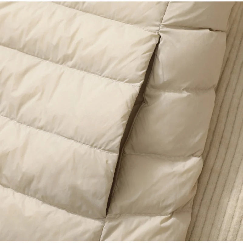 Chaleco Mujer Plumas Pato Ligero - Chaqueta Larga Capucha Slim Otoño