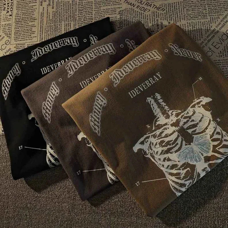 Camiseta Mujer Goth Skeleton - Manga Corta Dark Fashion Streetwear