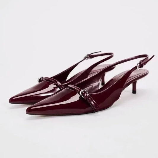 Sandalias Tacón Bajo Mujer 2025 - Zapatos Punta Pointed Slingbacks Elegantes Fiesta
