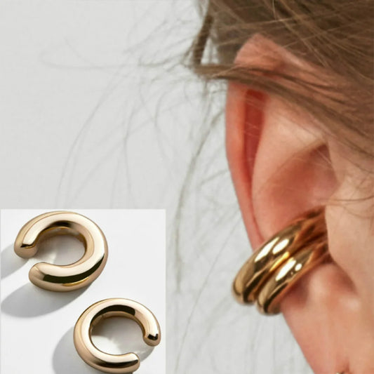 Pendientes Redondos Dorado Minimalistas - Earcuff Sin Perforación Mujer