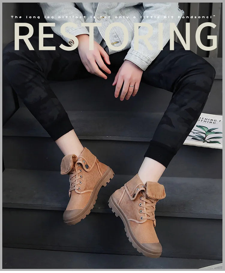 Botines Hombre Outdoor Canvas - Botas Casual Transpirables Cordones