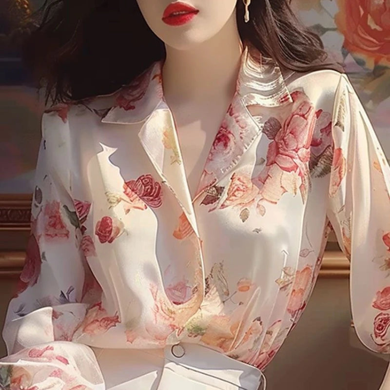 Blusa Mujer Verano Retro 2024 - Camisa Holgada Botones Cuello Alto