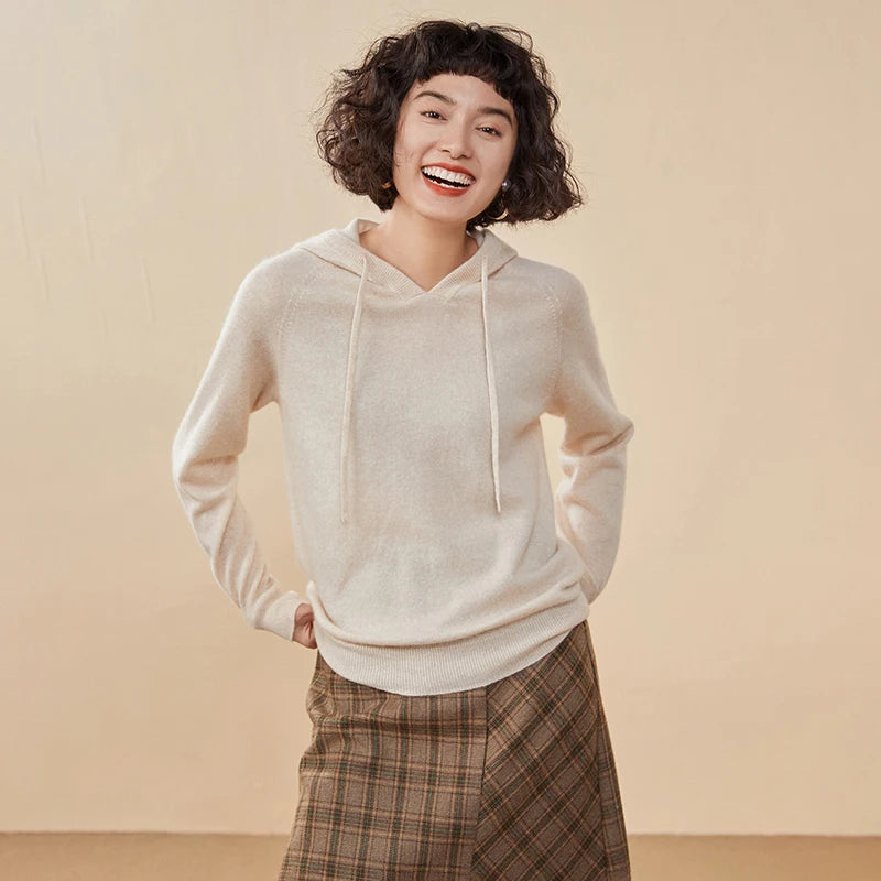 Sudadera Mujer Cashmere Capucha 100% - Pullover Punto Otoño Invierno Lujo