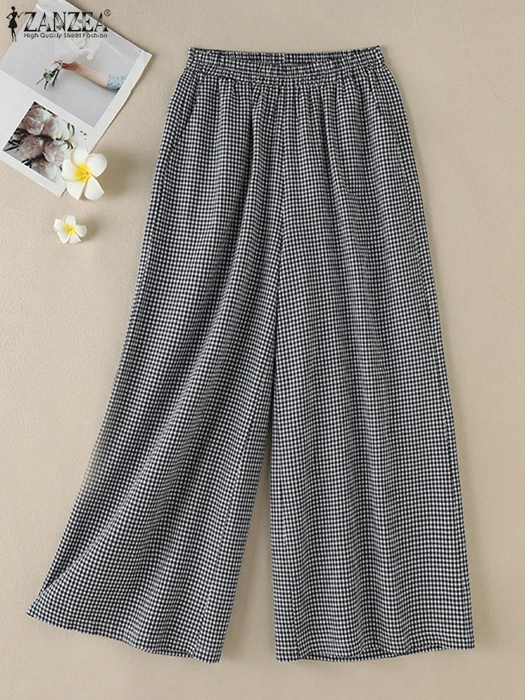 Pantalón Pierna Ancha Mujer Cuadros - Pantalón Palazzo Verano 2025
