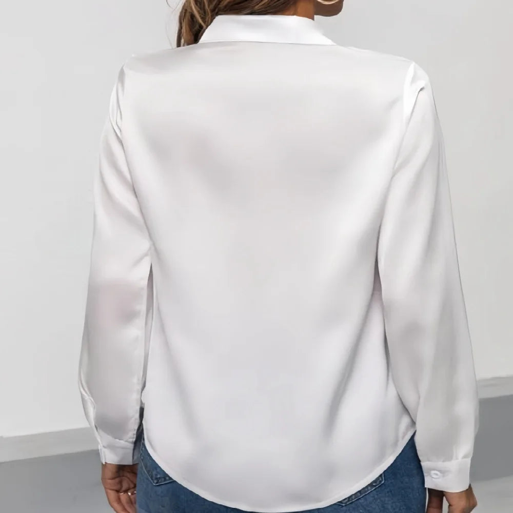 Blusa Satén Mujer Primavera - Camisa Seda Manga Larga Elegante