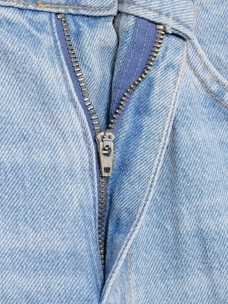 Jeans Baggy Mujer Pierna Ancha - Pantalón Denim Cintura Alta Azul