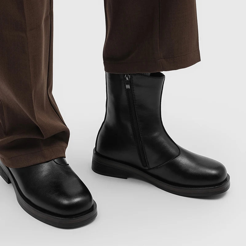 Botas Chelsea Hombre Mid Top - Motorcycle Casual Cremallera Lateral Punta Redonda