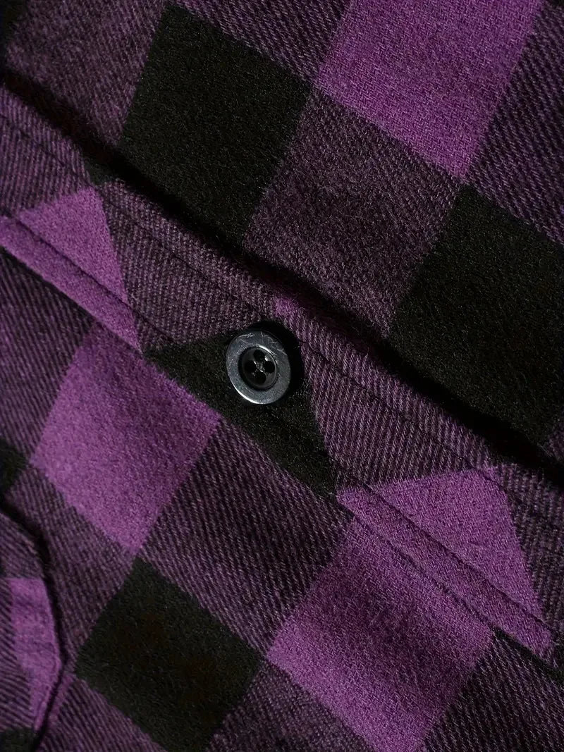 Camisa Hombre Franela Cuadros Capucha - Primavera Otoño Clásica Casual Botones Manga Larga Doble Bolsillos Hoodie Unisex