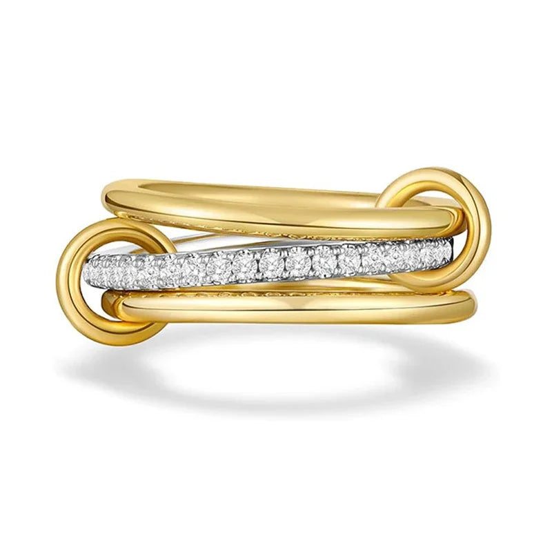 Set Anillos Doble Color Tres Aros - Acero Inoxidable Circonita Apilables