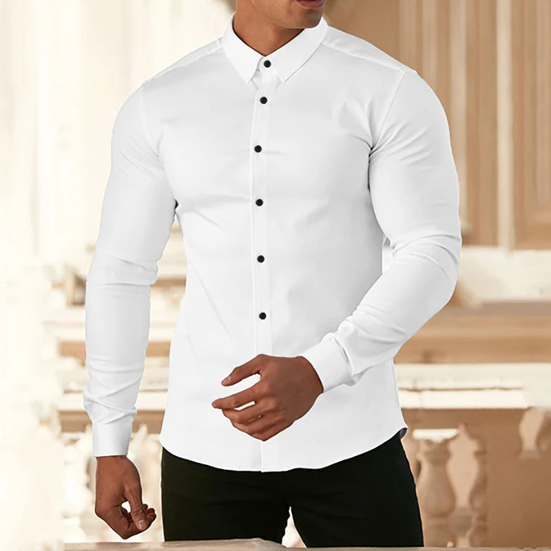 Camisa Hombre Otoño Slim Business - Manga Larga Casual Social Vestir Fitness Deportiva