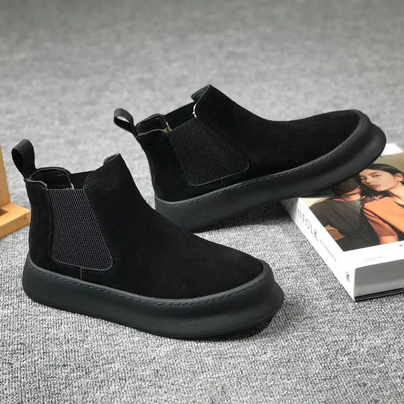 Botines Hombre Ante Suela Gruesa - Retro Otoño Invierno Cómodos Fashion Aumentan Altura Casual Jóvenes