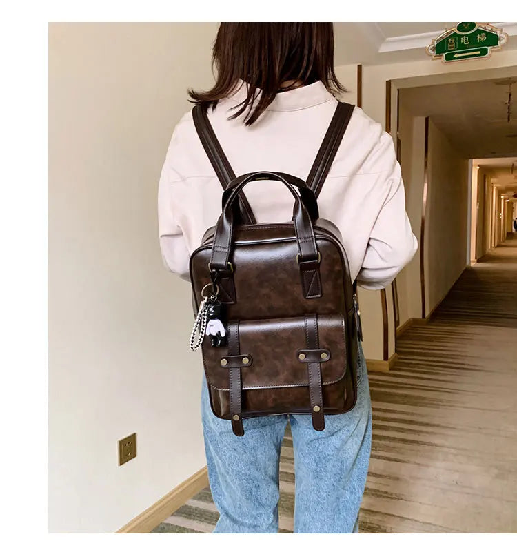 Mochila Cuero Juvenil Unisex - Alta Calidad Adolescentes Escolar Hombro Satchel Color Sólido