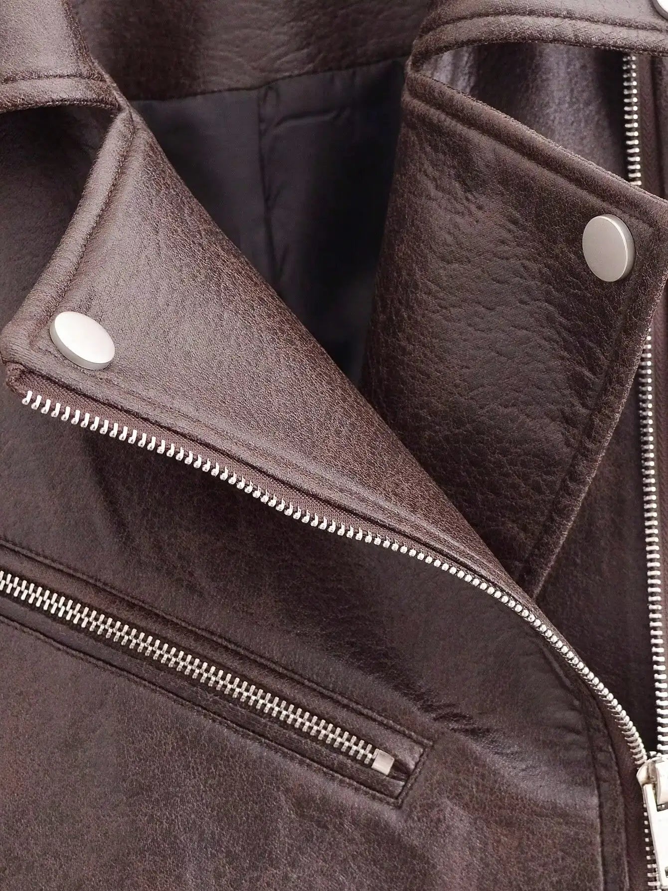 Chaqueta Cuero Mujer Vintage Marrón - Chaqueta Moto PU Cremallera