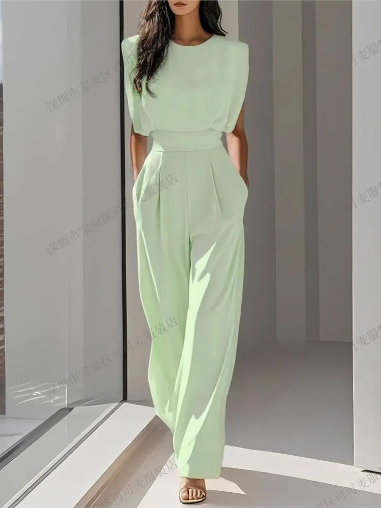 Mono Mujer Elegante Oficina Verano - Jumpsuit Cintura Alta Bolsillos