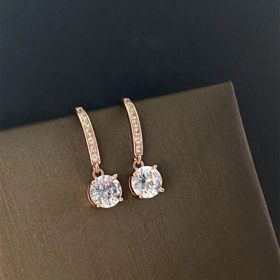 Pendientes Gancho Circonita Redonda - Minimalistas Elegantes Mujer