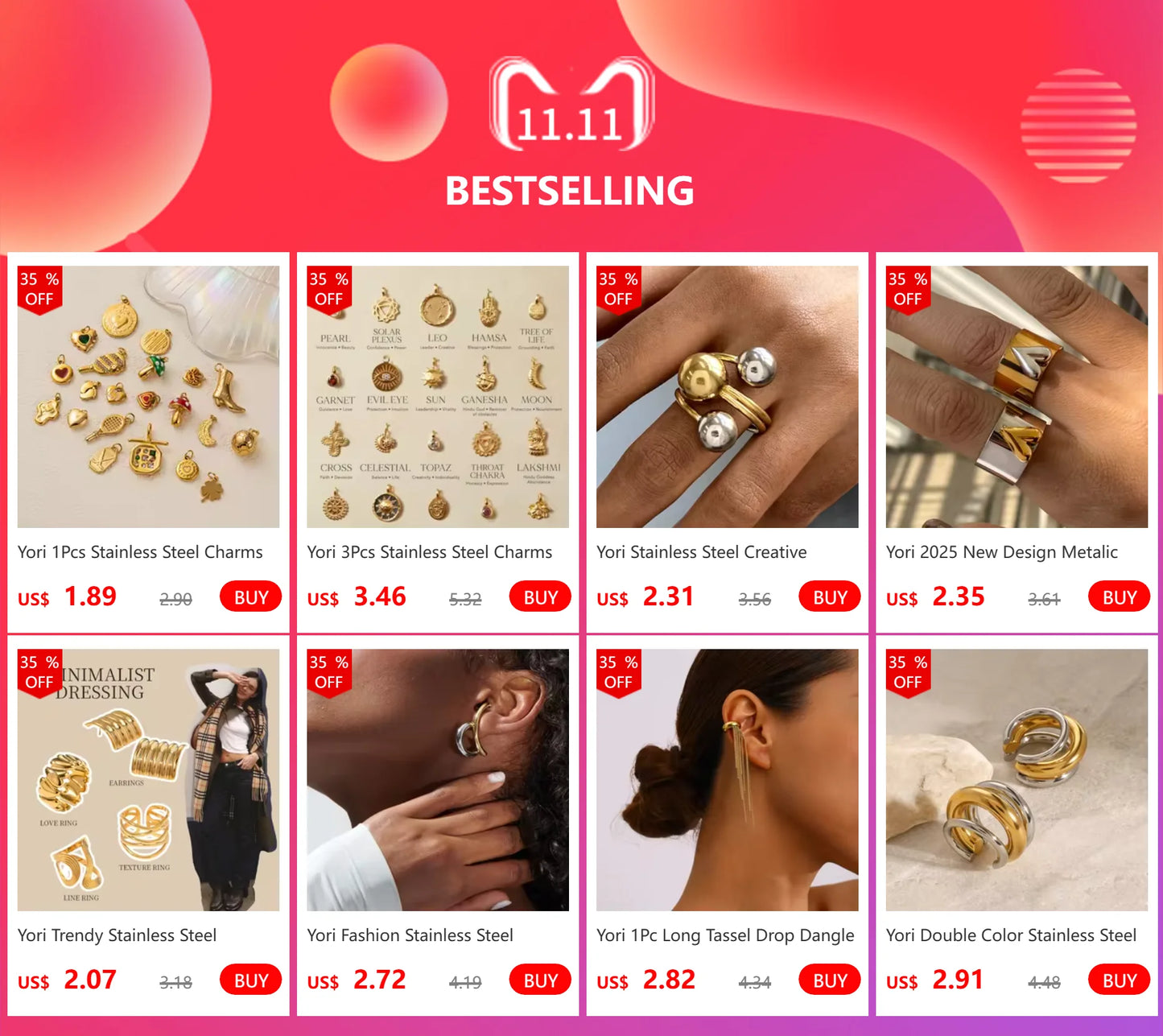 Set Anillos Apilables Personalizados - Acero Inoxidable Dorado 2025