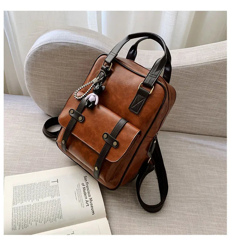 Mochila Cuero Juvenil Unisex - Alta Calidad Adolescentes Escolar Hombro Satchel Color Sólido