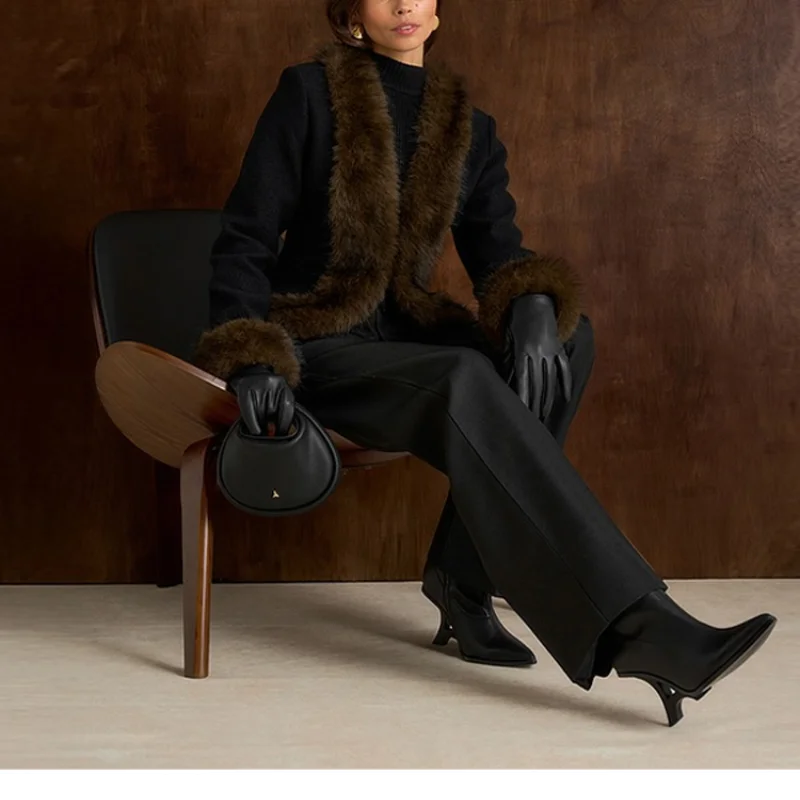 Abrigo Mujer Elegante Cuello Piel - Abrigo Patchwork Slim 2025