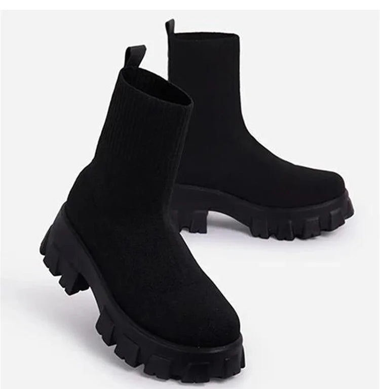 Botas Cortas Mujer Punto Plataforma - Tacón Otoño Invierno Blancas