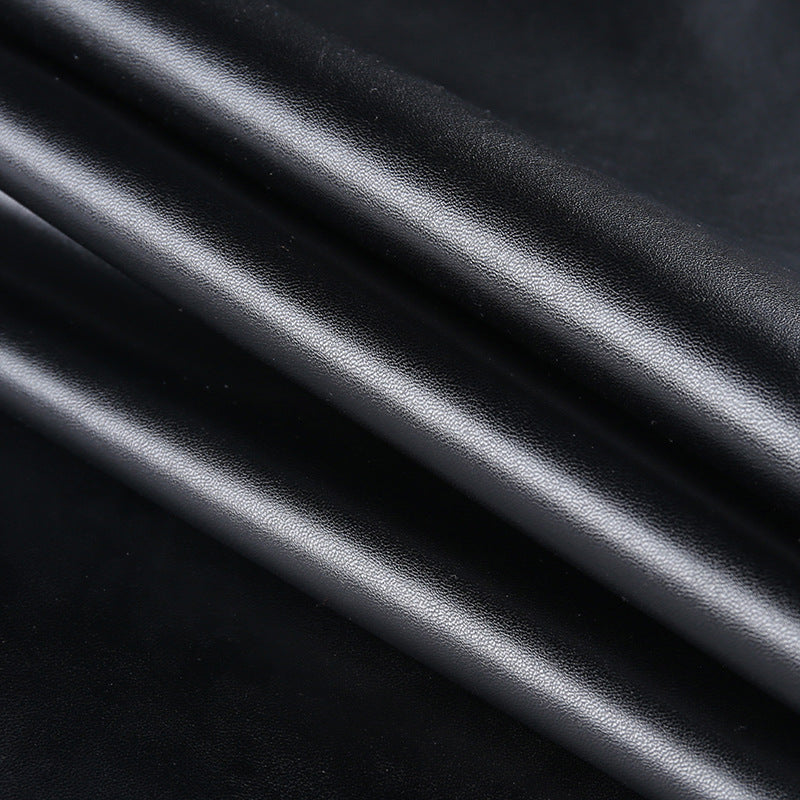 Falda Piel Mujer Elegante Oficina - Falda Cuero PU Midi Fruncida Negra Otoño