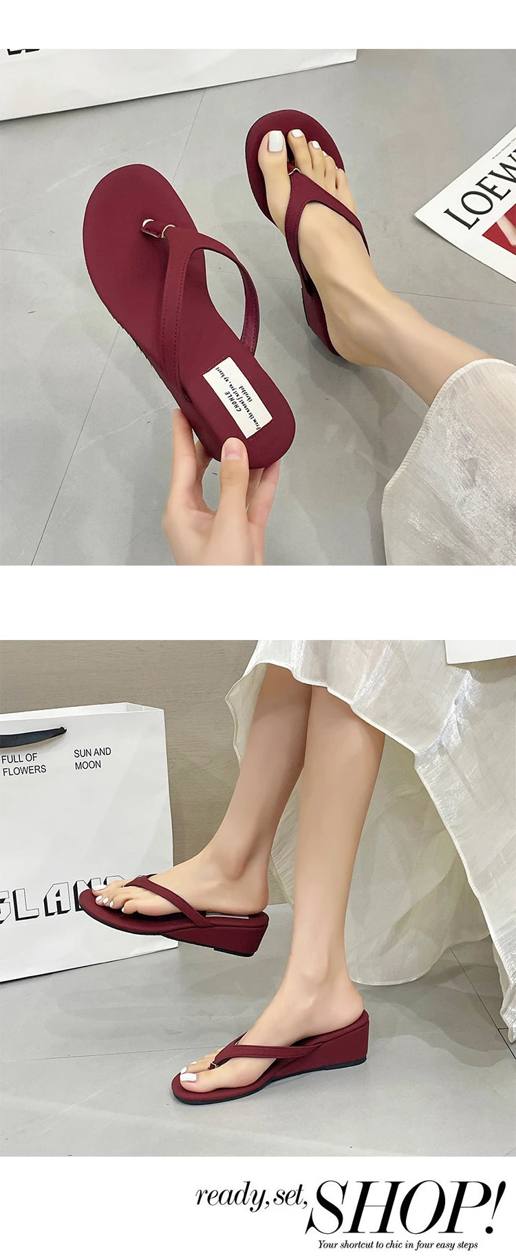 Sandalias Mujer Cuña - Chanclas Casuales Tacón Medio Verano