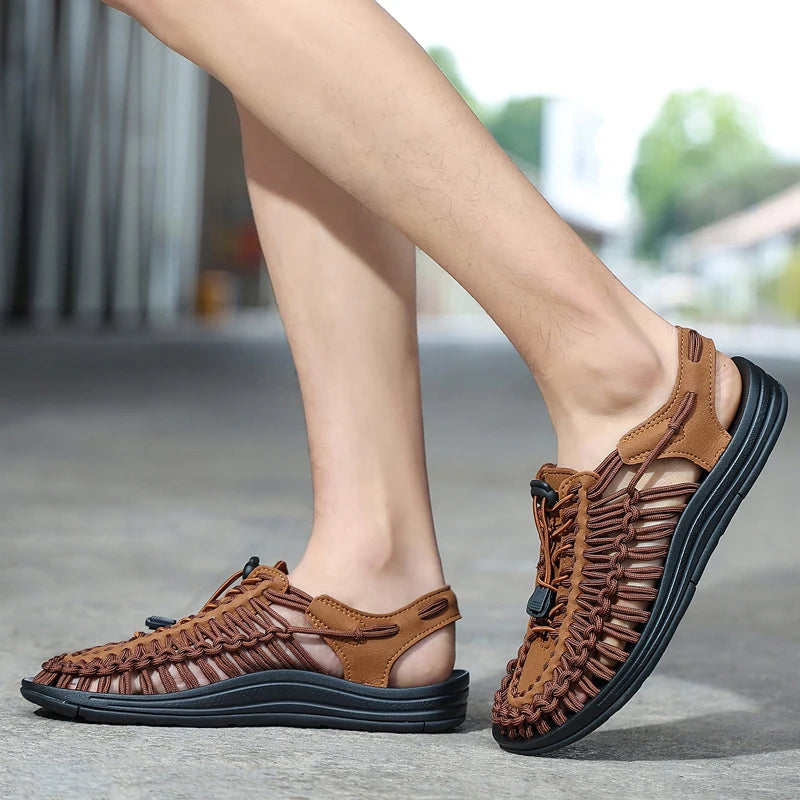 Sandalias Hombre Verano Tejidas - Outdoor Transpirables Slip-On Tallas Grandes