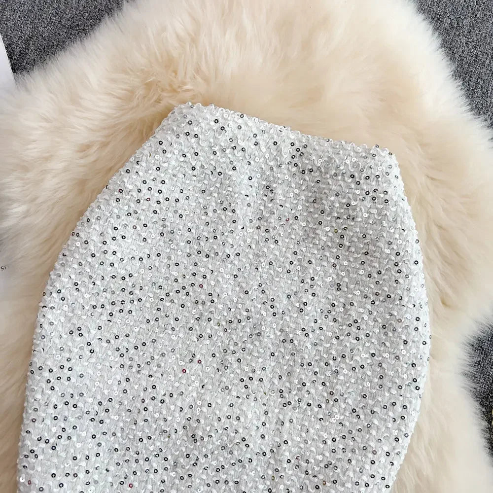 Falda Lentejuelas Mujer Oficina - Falda Elegante Formal Premium Coreana