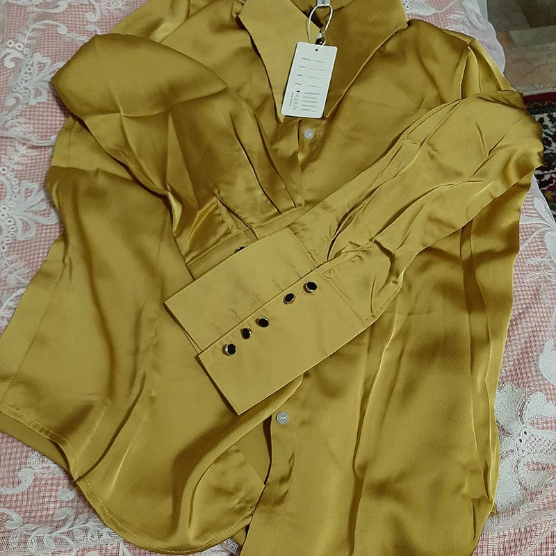 Camisa Satén Seda Mujer Vintage - Blusa Blanca Manga Larga Elegante