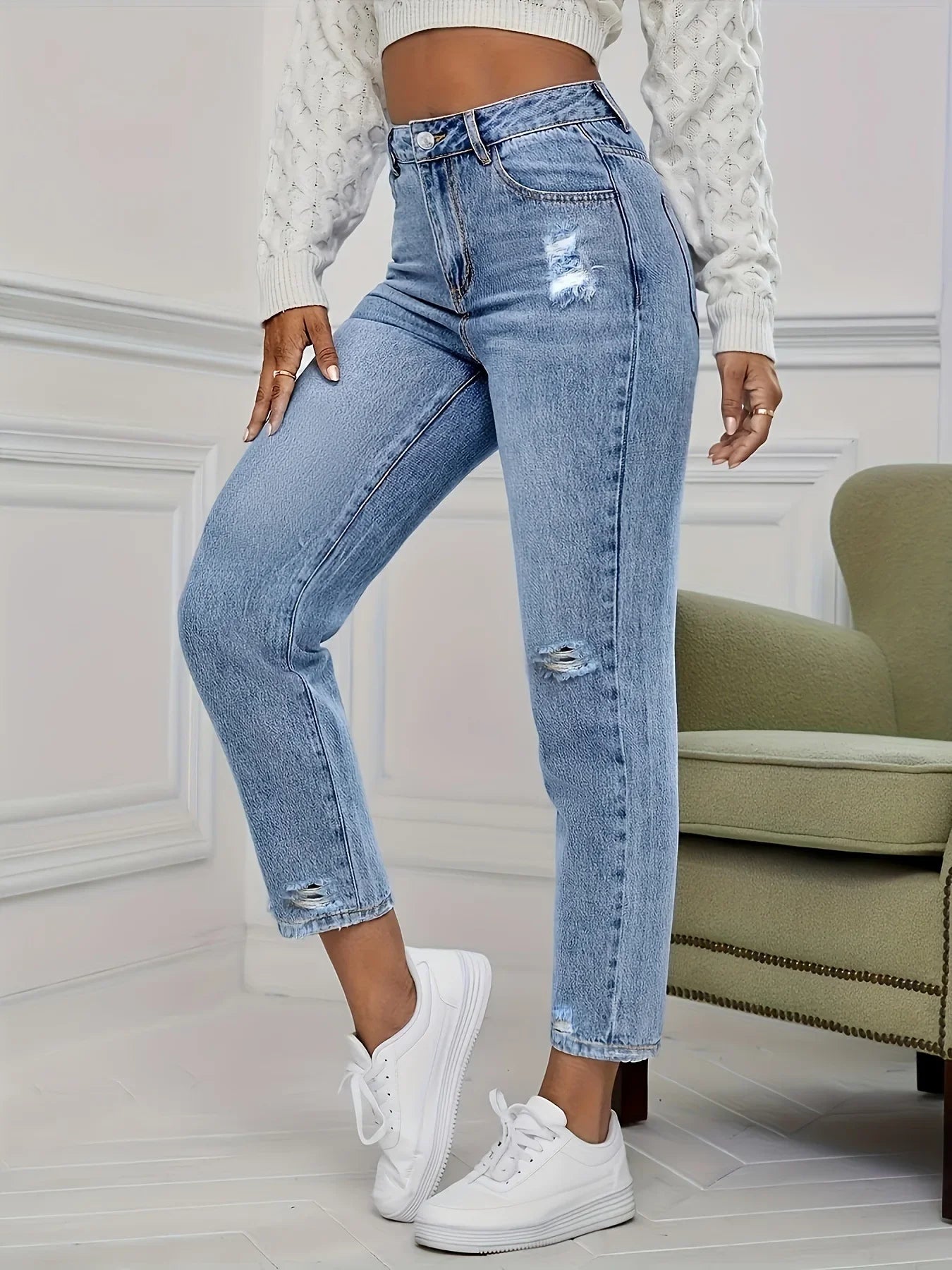 Vaqueros Mujer Rotos Primavera Verano - Jeans Pierna Recta Casual
