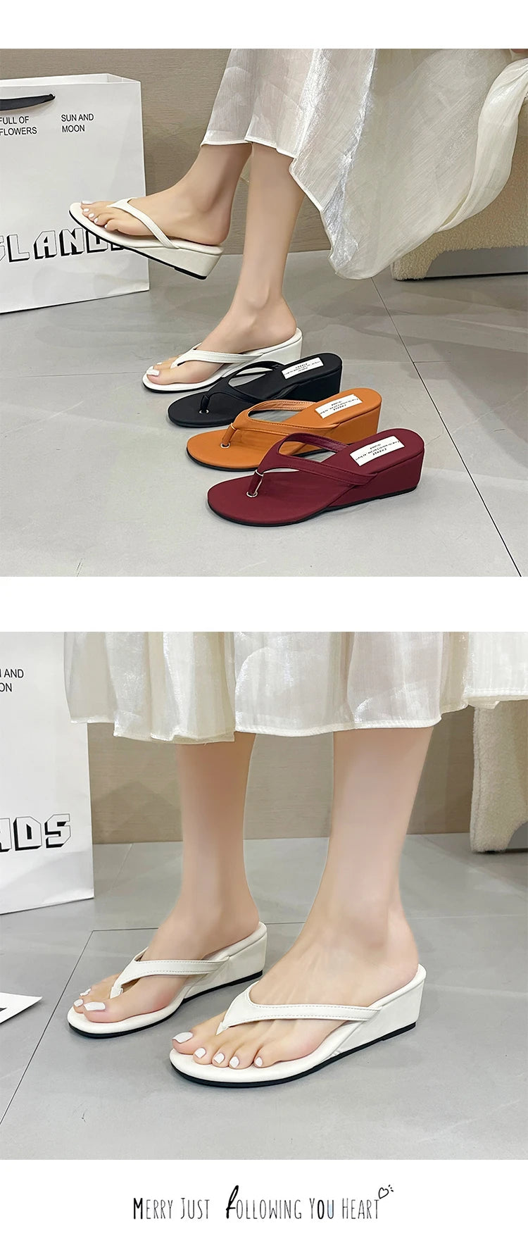 Sandalias Mujer Cuña - Chanclas Casuales Tacón Medio Verano