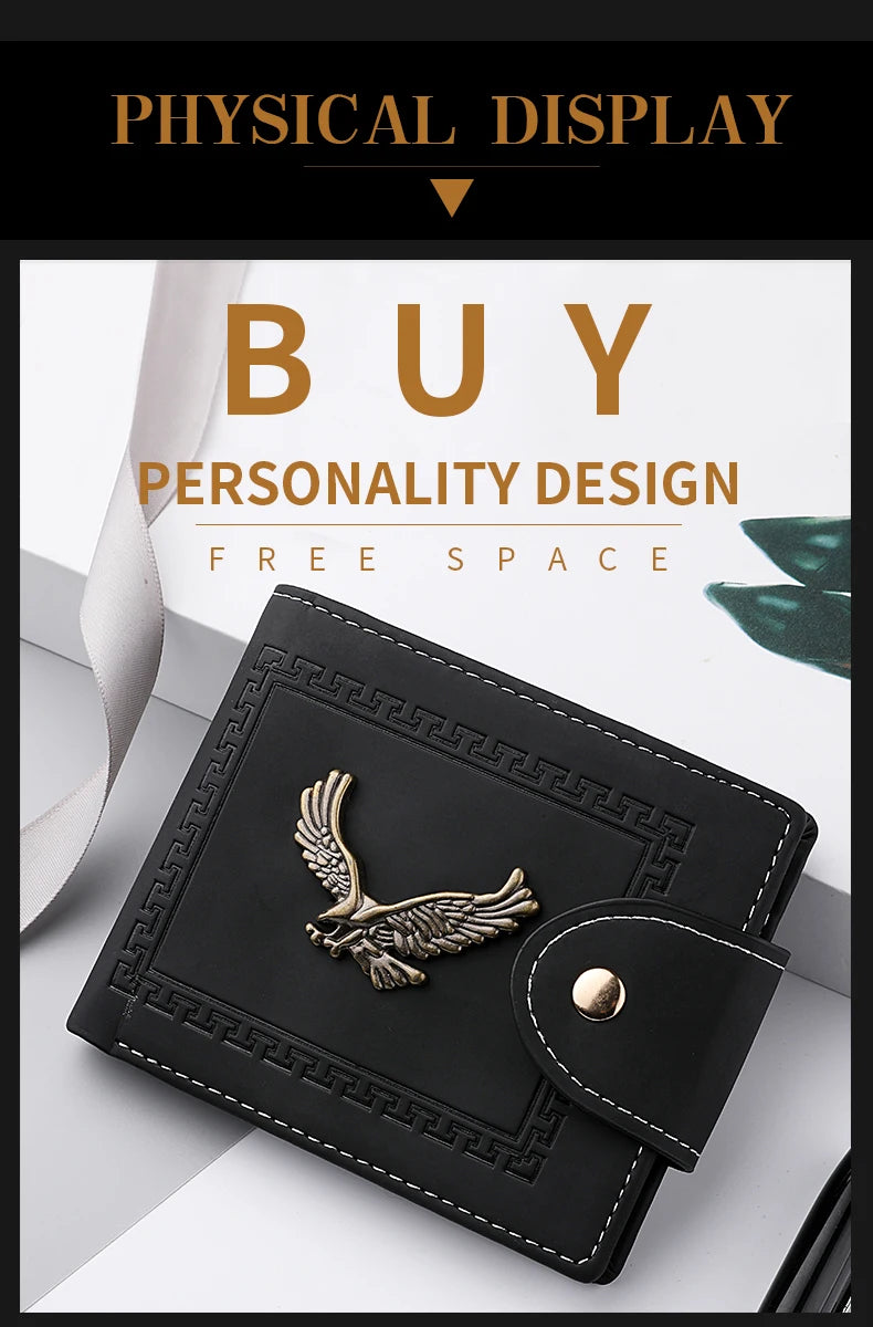 Cartera Hombre Corta Cuero PU - Billetera Plegable Tarjetero Águila