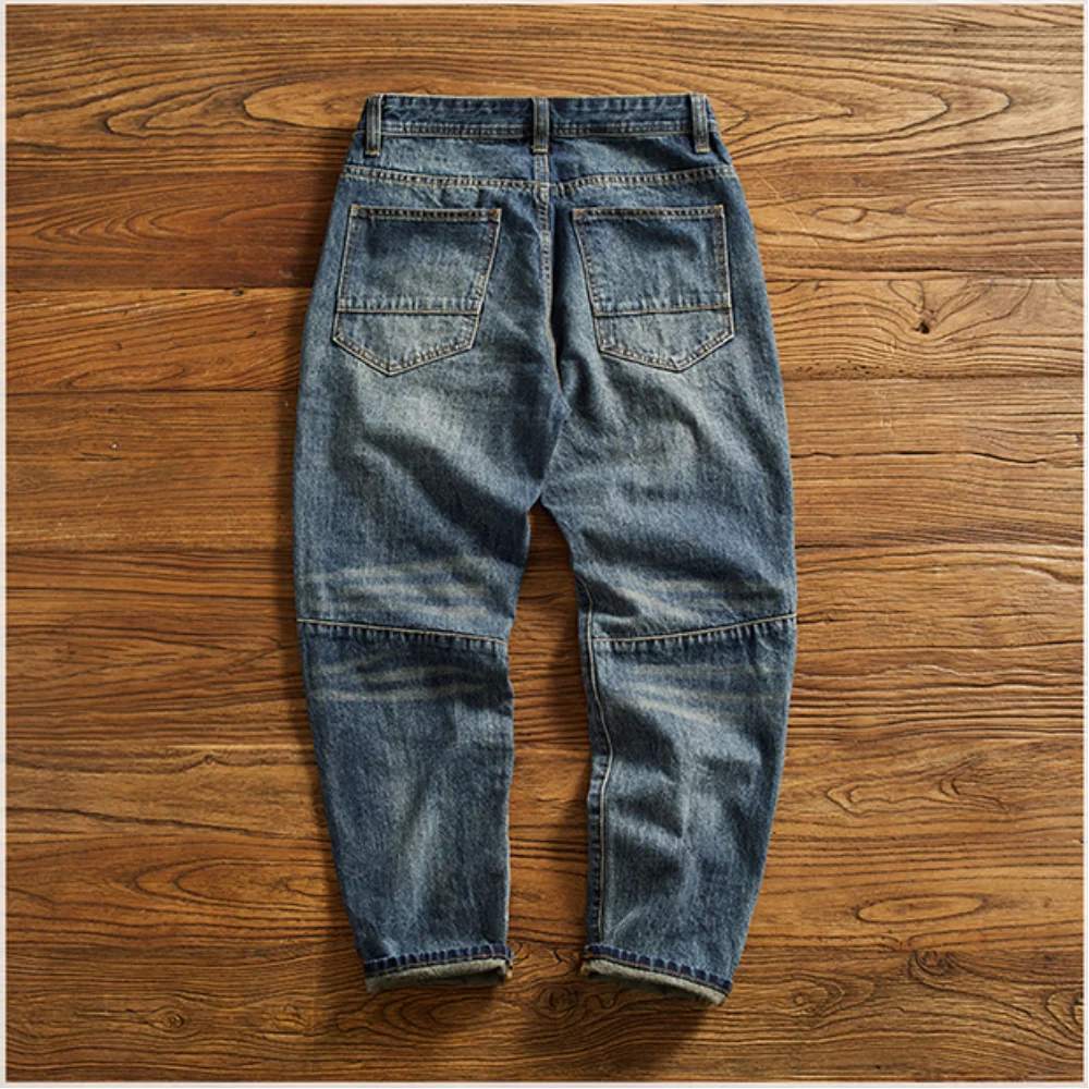 Vaqueros Moto Vintage Americanos - Jeans Cargo Parches Pesados Estilo Retro