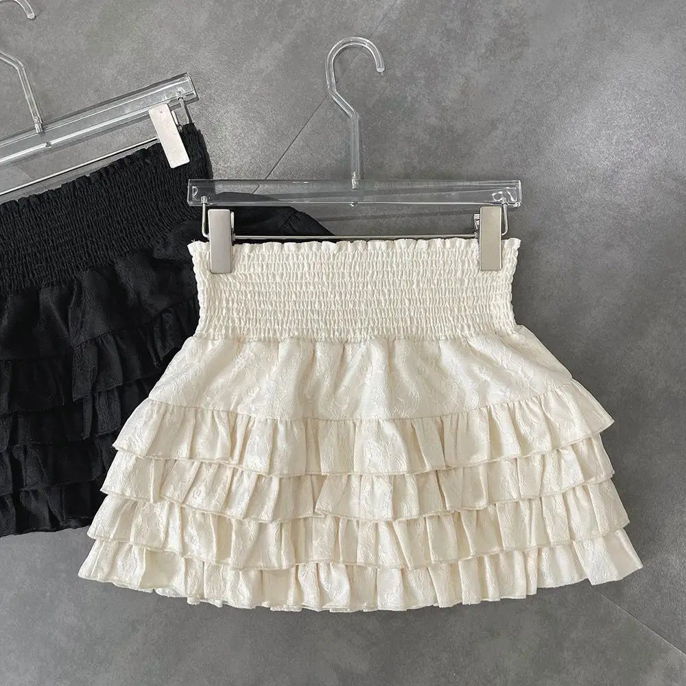 Falda Cintura Alta Mujer Primavera - Falda Mini Volantes Y2K Preppy