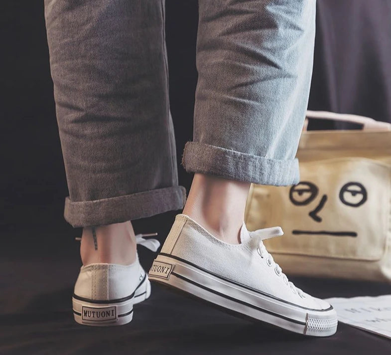 Zapatos Canvas Mujer Blancos - Zapatillas Planas Cordones Primavera 2025