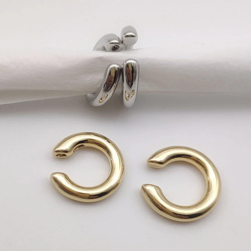 Pendientes Redondos Dorado Minimalistas - Earcuff Sin Perforación Mujer