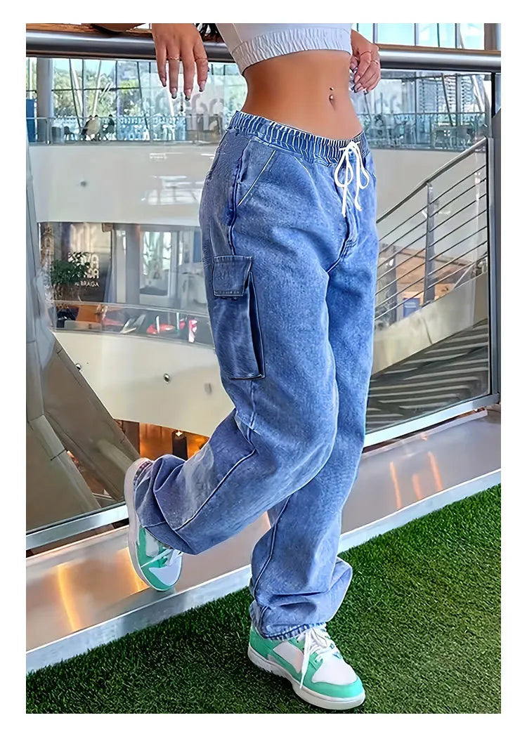 Jeans Cargo Mujer Streetwear - Pantalón Multibolsillos Vintage 2025