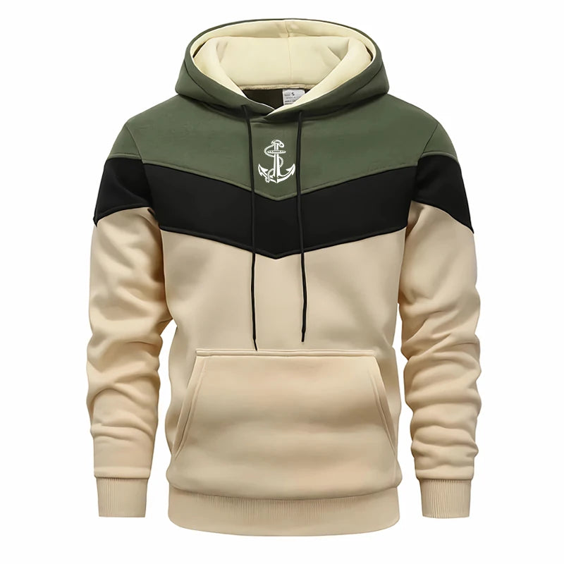 Sudadera Hombre Tricolor Hoodies Casual - Estampado Deportivo Jogging Street Tops Versátil