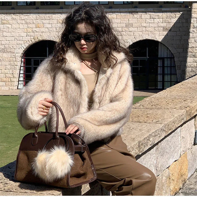 Chaqueta Piel Mujer Elegante - Chaqueta Cuello Alto Holgada 2025