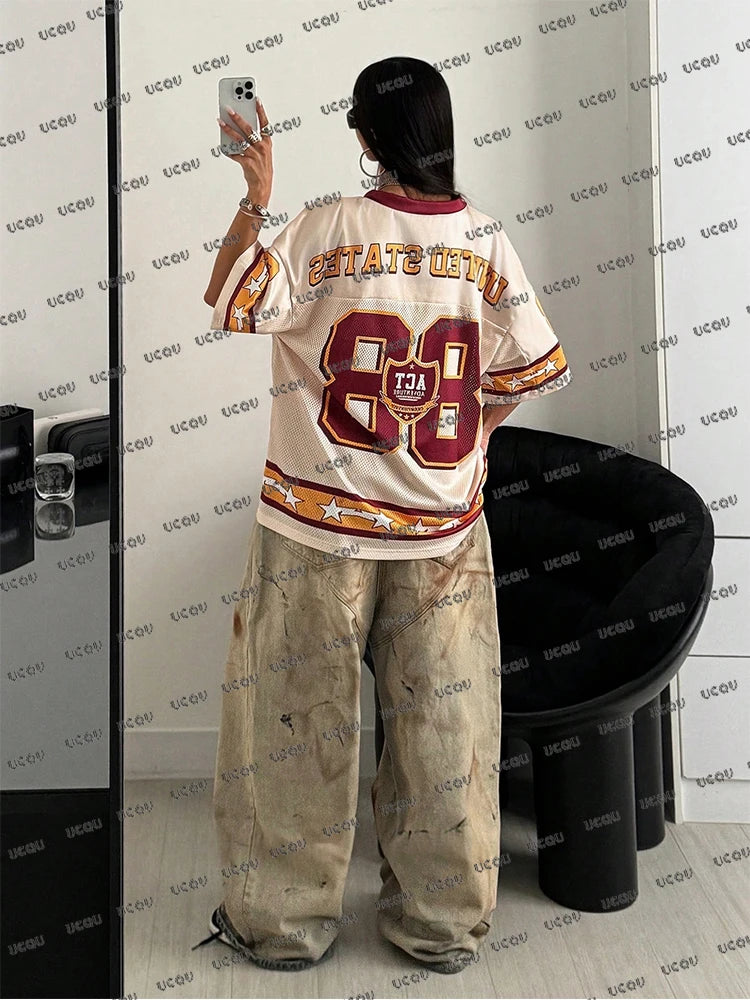 Camiseta Oversized Mujer Verano 2025 - Jersey Deportivo Streetwear Y2K