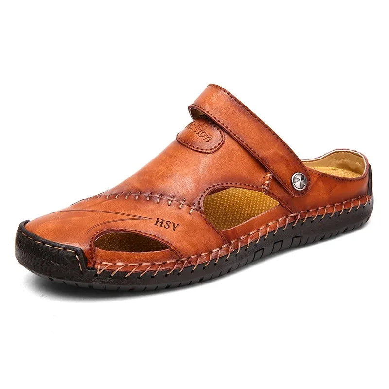 Sandalias Hombre Cuero Verano 2025 - Clásicas Romanas Outdoor Playa Chanclas Goma Trekking
