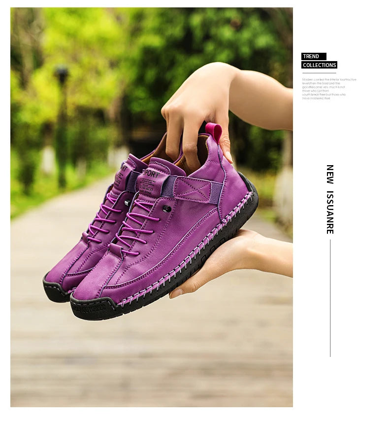 Sneakers Piel Mujer Artesanales - Zapatillas Mid-Top Slip-On Loafers Casual