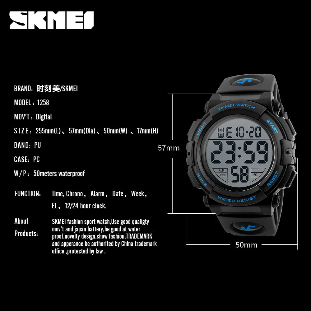 Reloj Deportivo Hombre SKMEI 1258 Digital - Multifunción Militar 5ATM Resistente al Agua Outdoor