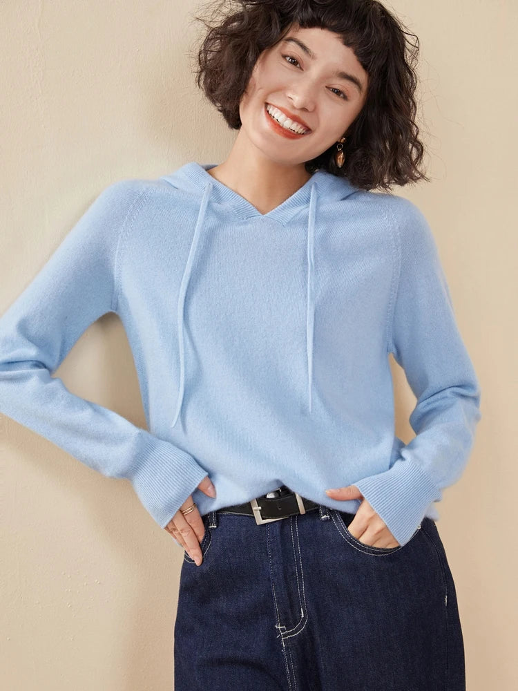 Sudadera Mujer Cashmere Capucha 100% - Pullover Punto Otoño Invierno Lujo