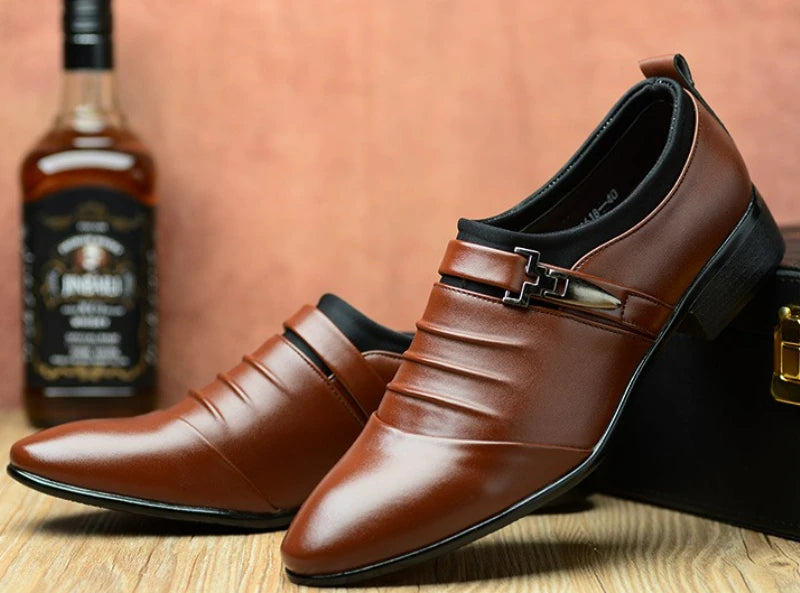Zapatos Vestir Hombre Business Cuero - Luxury Slip-On Oxford Punta Puntiaguda Boda Tallas Grandes