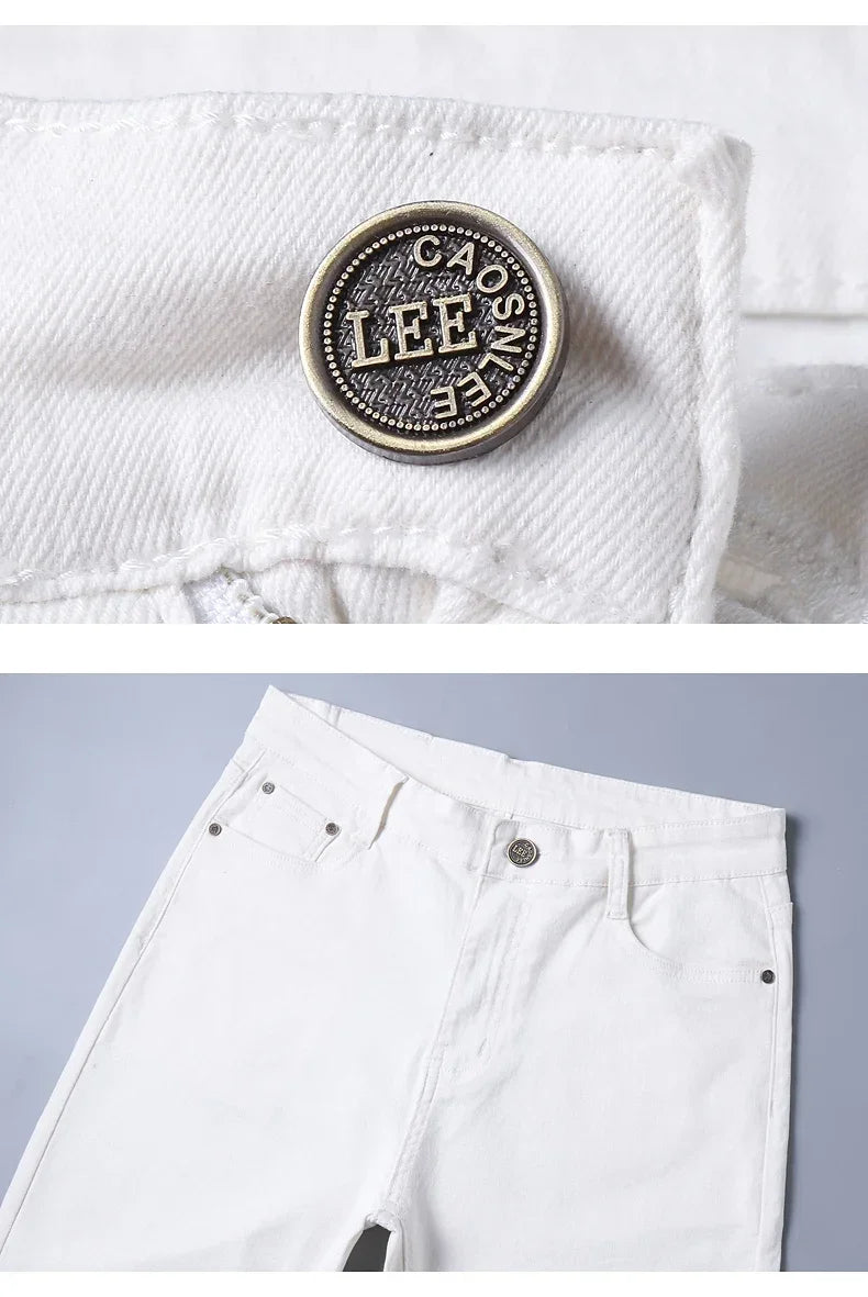 Vaqueros Blancos Hombre Slim Elásticos - Jeans Rectos Business Casual Alta Gama