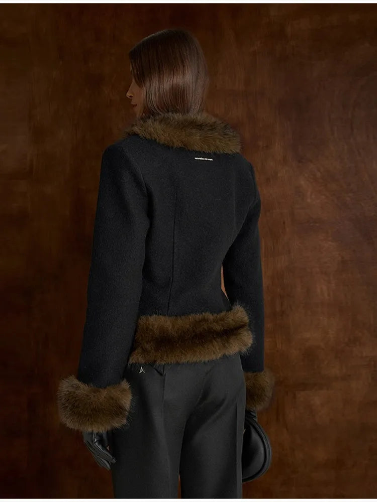 Abrigo Mujer Elegante Cuello Piel - Abrigo Patchwork Slim 2025