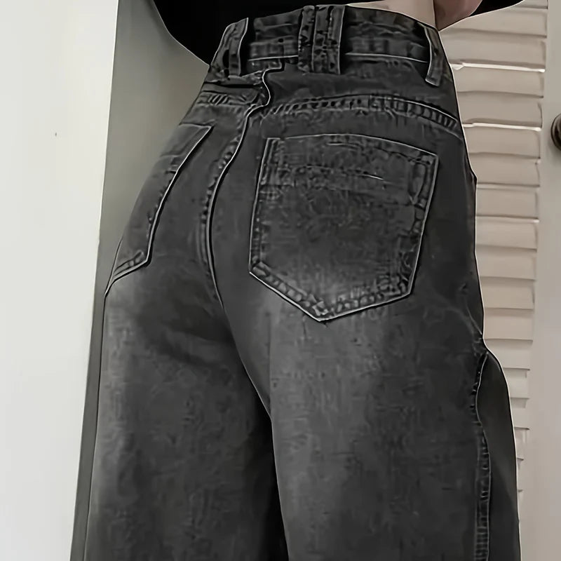 Jeans Grises Mujer Holgados - Pantalón Streetwear Cintura Alta
