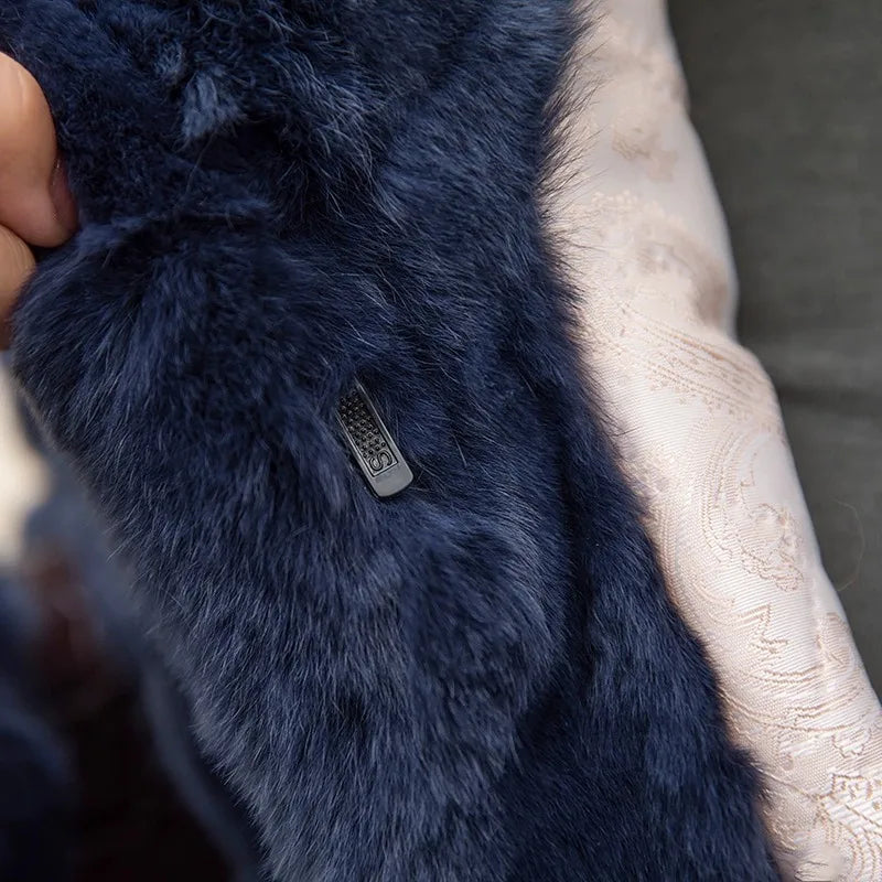 Abrigo Piel Conejo Mujer Capucha - Abrigo Real 110cm Largo Invierno